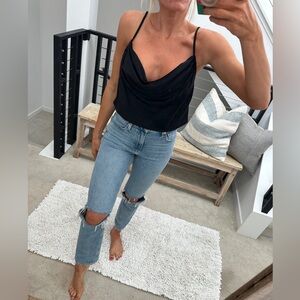 Forever 21 black flowy crop top adjustable spaghetti strap formal casual party S